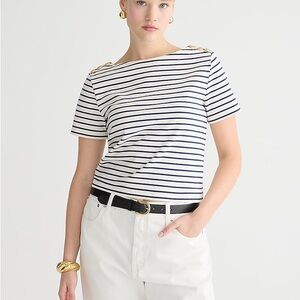 J. Crew Mariner cloth short-sleeve T-shirt with buttons in stripe